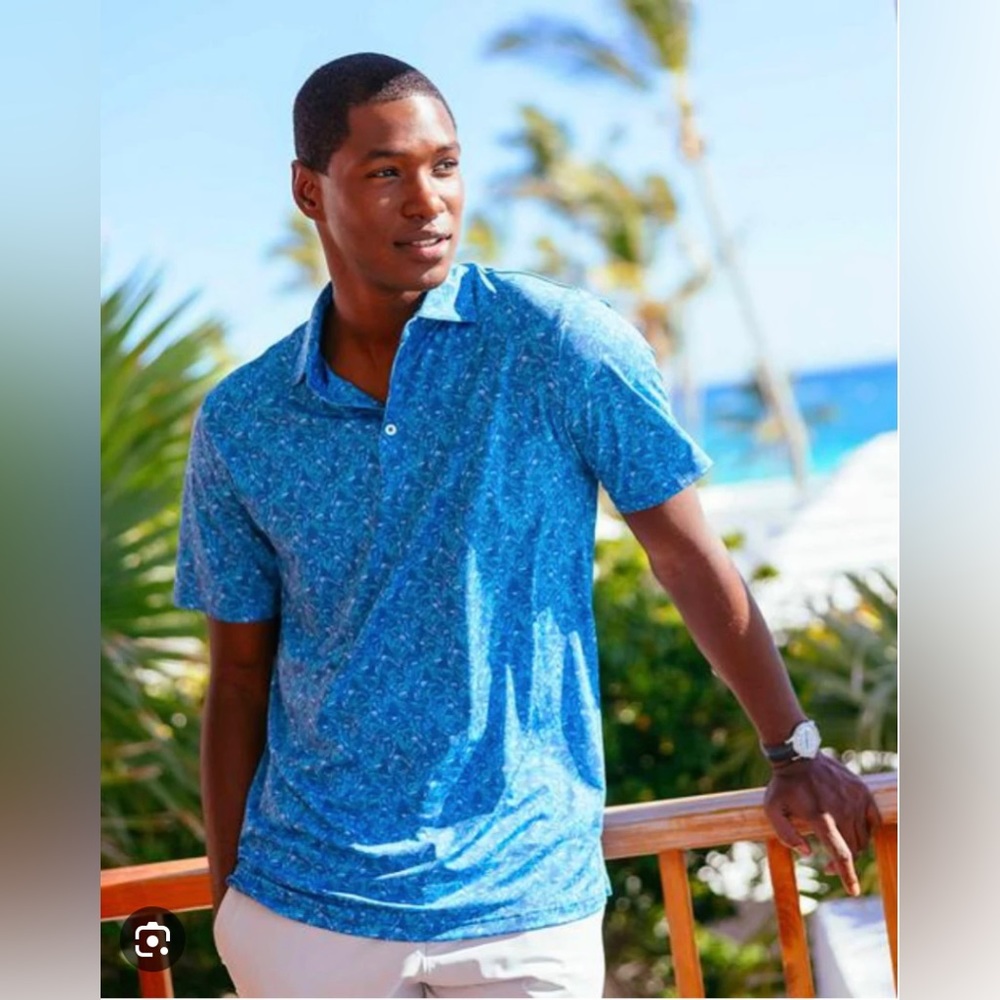 Southern Tide Blue Print Short Sleeve Polo